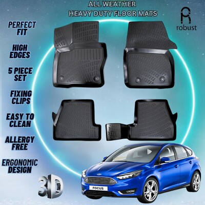 Custom Car Floor Mats Fits Ford Focus 2014-2018 TPE Rubber All Weather 3D Liners