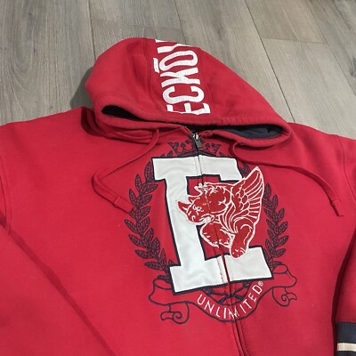 ecko unltd Full Zip hoodie Y2K Skate Jacket Heavy Embroidery XXL Red