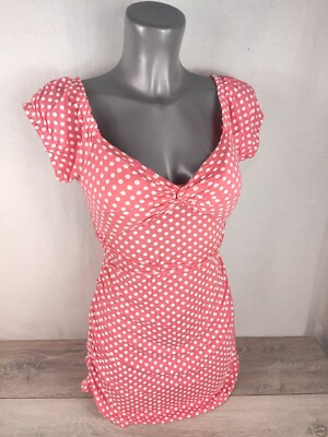 Cache Cache womens summer dot mini dress front twist short sleeve EUR 38 Coral