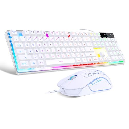 Gaming Keyboard and Mouse Combo, K1 RGB LED Backlit Keyboard with 104 K1 white - Picture 1 of 6