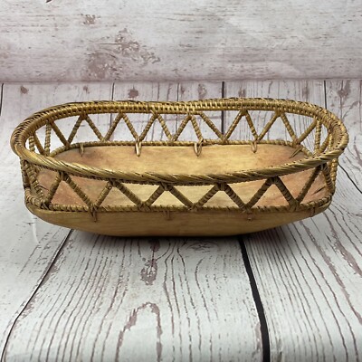 Vintage Woven Wood Bottom Basket Boho
