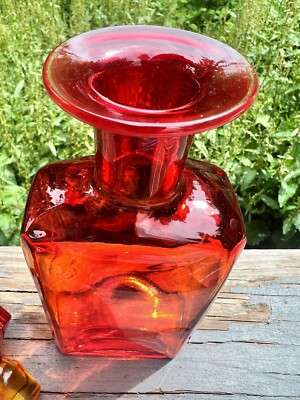 Vintage MCM Rainbow Glass Amberina Decanter w/ Rare Viking stopper