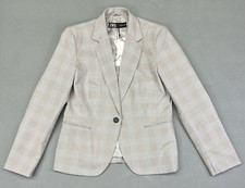NWT Zara Blazer Women Size 10 Gray Blue White Glen Plaid, Shoulder Pads, Stylish