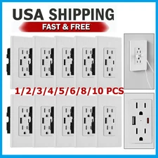 1-10PCS USB Type C Wall Outlet Duplex Receptacle 15A, Smart 2.1A Quick Charging