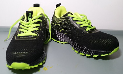 Furuian Safety Toe Work Shoes, Sneaker, Mens 4, Women's 6, Black w/ Neon Green