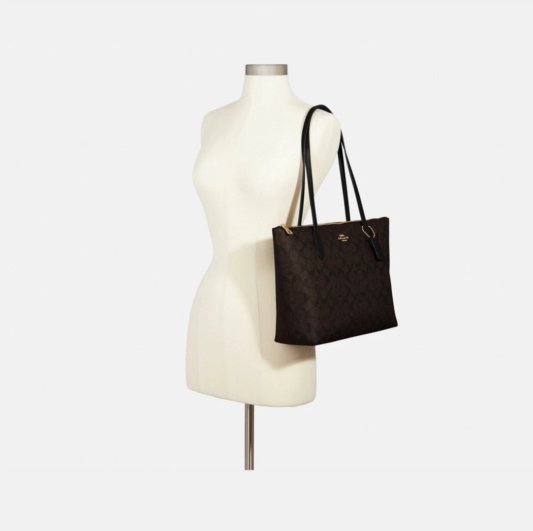 Zip top tote in signature canvas sale