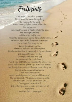 'Footprints In The Sand' Poem Inspirational Faith A5 Mini Print Keepsake