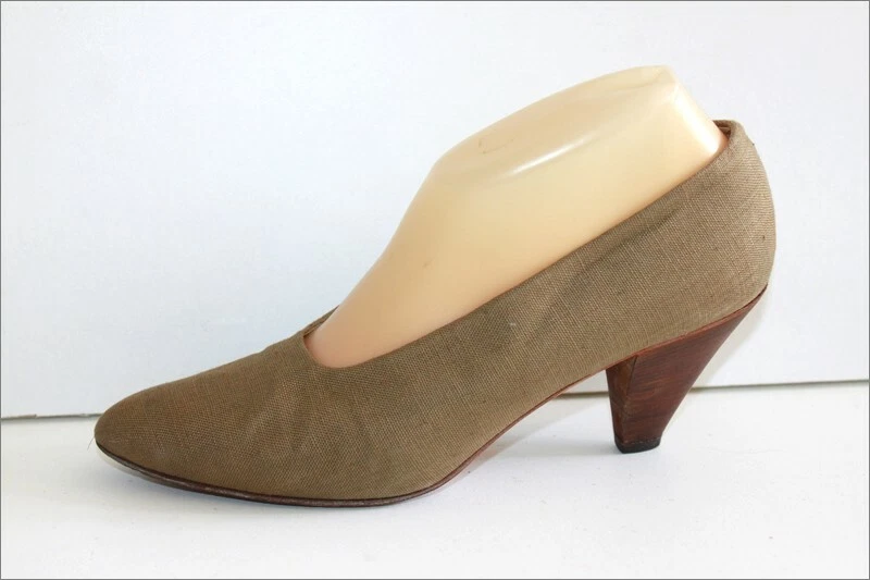 MICHEL PERRY Escarpins Vintage Lin Gabardine Doublés Cuir T 38 BE - Photo 2/4