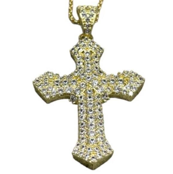 Collana con croce placcata in oro - Delicato ciondolo in zirconia