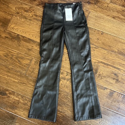 Zara High Waisted Faux Leather Black Leggings Size Small