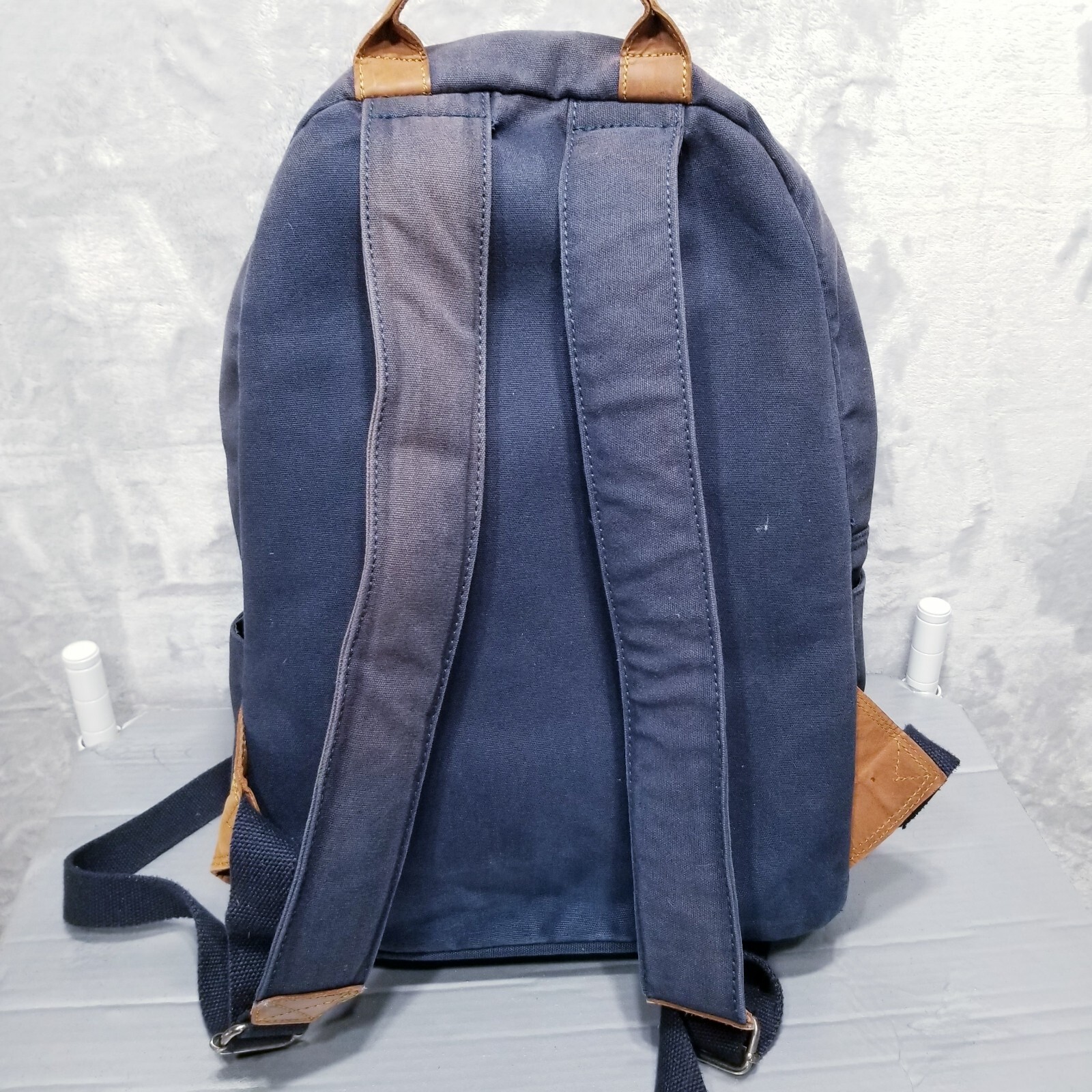 GENUINE RAWLINGS NAVY BLUE CANVAS & LEATHER BACKPACK LAPTOP TRAVEL