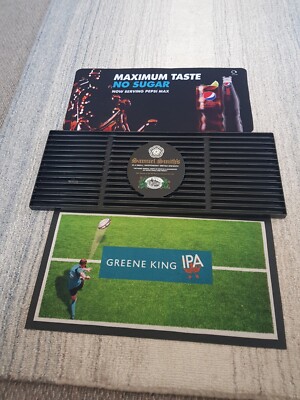 Pepsi Max Gummi-Barmatte, Greene King IPA Gummi-Barmatte und Samuel Smiths...