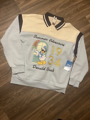 NWT Disney Donald Duck Summer Adventure Of 1934 Blue White Sweatshirt MEDIUM
