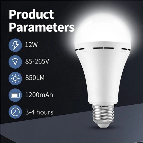 4PCS Rechargeable Light Bulbs Emergency Lights for Home Power Failure 12W LED - Bild 13 von 17