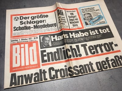 BILDzeitung 01.10.1977 Oktober * Hanns Martin Schleyer Entführung RAF Baader