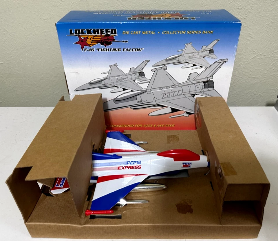 1994 LIBERTY CLASSICS PROMO PEPSI EXPRESS JET LOCKHEED F-16 FALCON FIGHTER W/BOX - Image 2 of 4