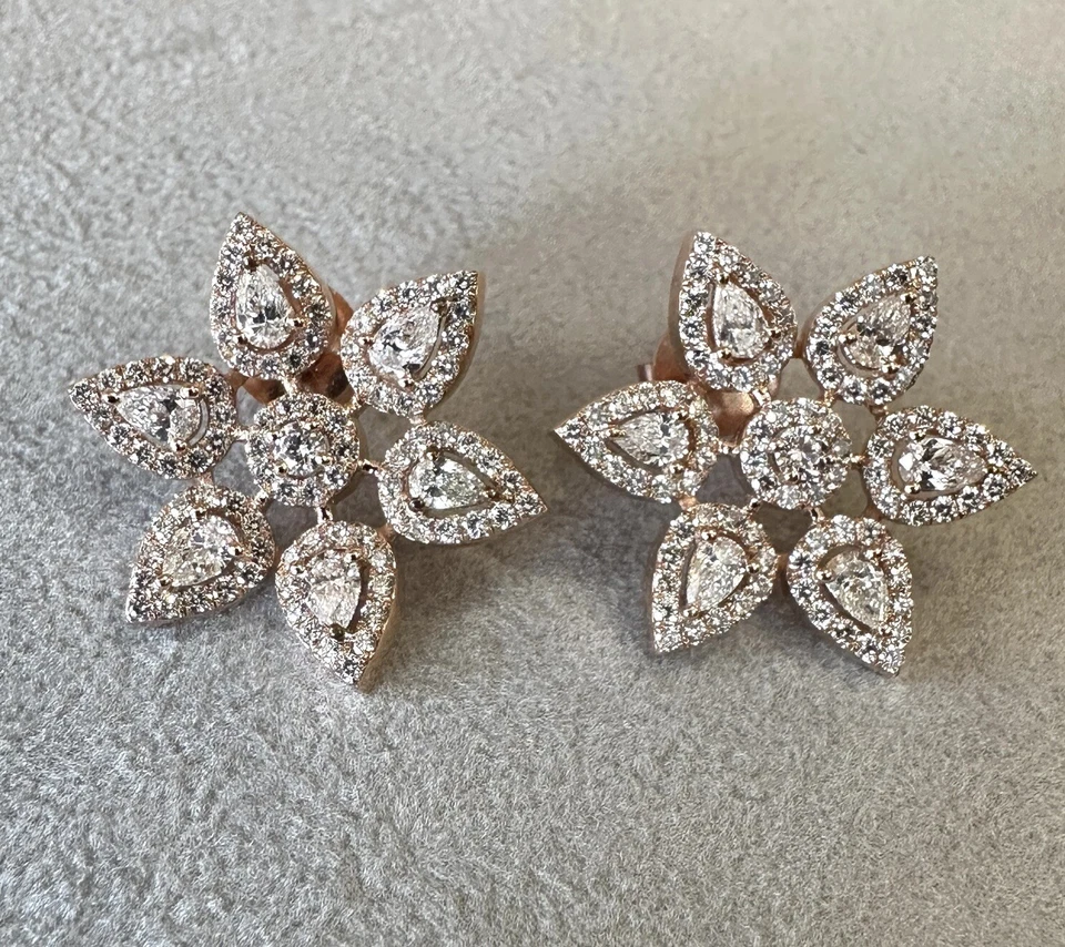 Aretes con flores de diamantes naturales de 2,30 quilates en oro rosa de 14 k - HM2582AA