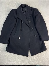 Vintage VI-MIL USN Navy Pea Coat Mens 40 Black Wool Double Breasted Military