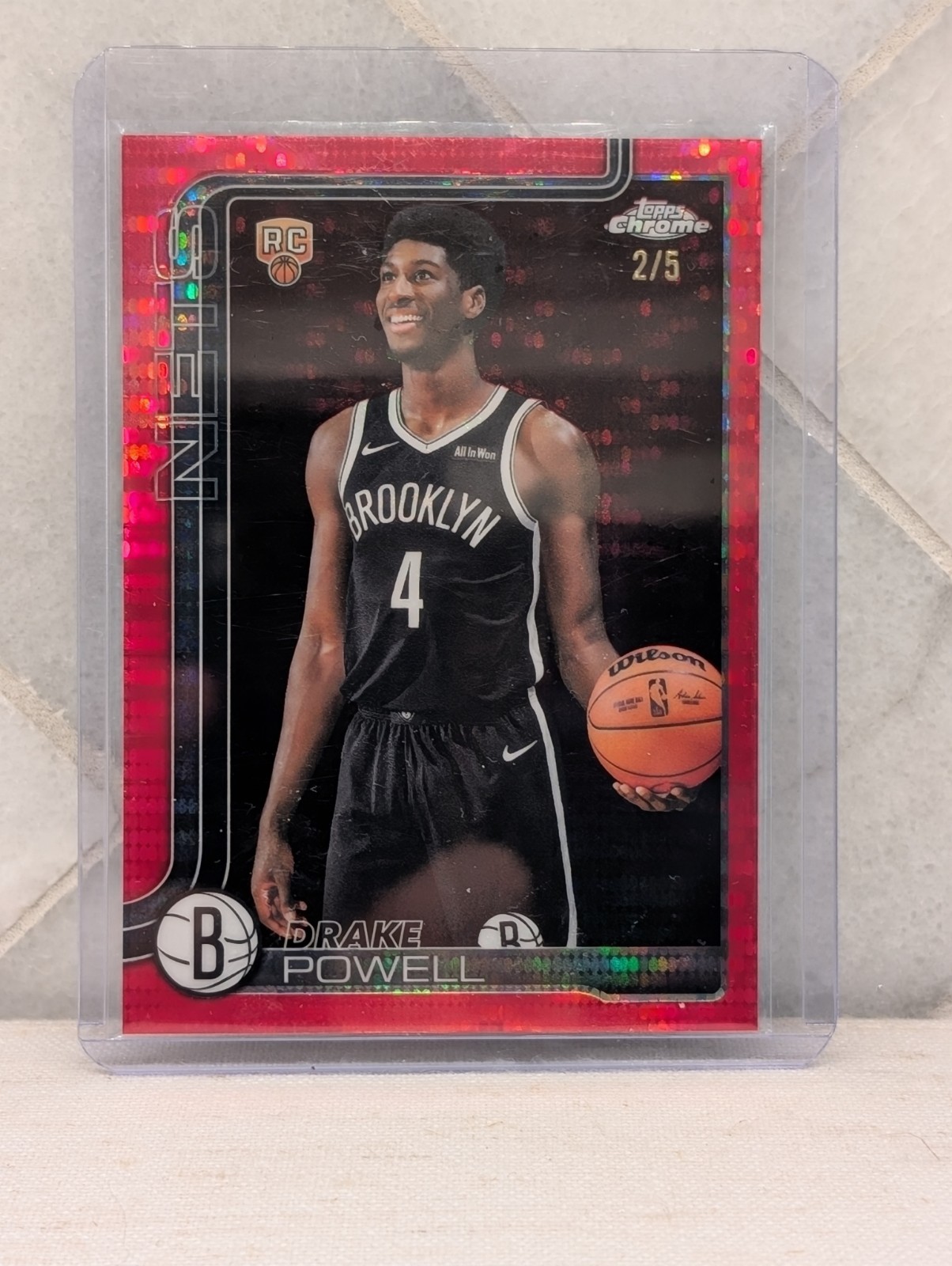 2025-26 Topps Chrome Drake Powell #272 Red Pulsar Refractor (RC) /5 Nets Rookie