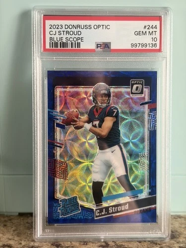 2023 Panini Donruss Optic Rated Rookie C.J. Stroud #244 Blue Scope Prizm PSA 10