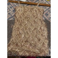 Cider Champagne Gold Sequin Fringe Diamond Mini Dress NWT Womens Large Party