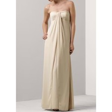 NWT David's Bridal Beige Fog Foil Split Front A Line Maxi Dress with Beading