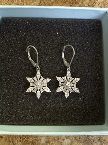 Sterling Silber Schneeflocke Aquamarin & CZ Cluster Ohrhänger Verschluss Ohrringe
