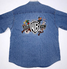 Vintage Looney Tunes Men  s Denim Shirt Size XL Bugs Bunny Taz Tweety Marvin 90s