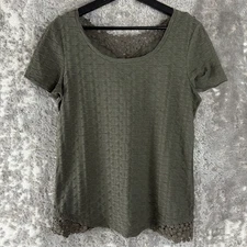 Rebecca Malone Size S Stretch Scoop Neck Top Green Short Sleeve Pullover