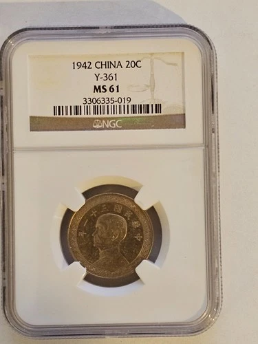 1942 China 20 Cents Silver Coin Y-361 NGC MS 61