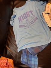 Cat  Jack Boy's Size XS 4/5 2pc 'Owl' Plaid Short Sleeve Pajama Set Blue