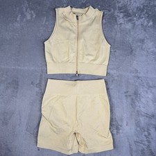 Unbranded 2-Piece Ribbed Activewear Set Womens XS-S Bone Yoga Exercise Walking