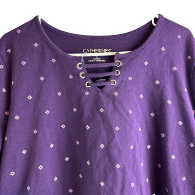 Catherines Blouse Womens 1X Plus 18-20W Purple Short Sleeves Stretch Shirt Top
