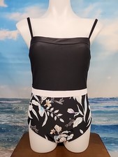 NWT Cupshe Womens One Piece Swimsuit Size Medium Black With Floral Purple Blue