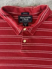 Abercrombie Fitch Muscle Polo Xl Crimson/ Maroon White Strip 100% Cotton Y2K