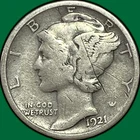1921-D Mercury Dime Very Good VG Coin, Scratch #44251