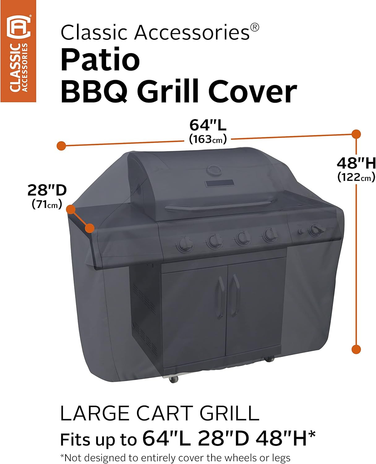 Classic Accessories Water-Resistant 64 Inch BBQ Grill Cover with Coiled Grill Br