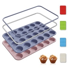 2 Pack 24 Cups Silicone Mini Muffin Pan with Metal Reinforced Frame Silicone ...