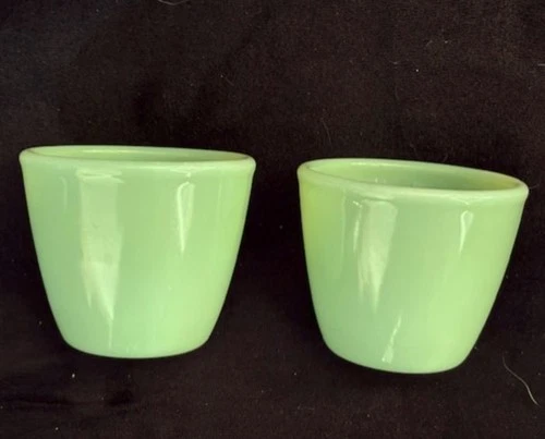 Set Of 2 Vtg Fire King Jadeite Green Depression Glass Custard Cups 3"