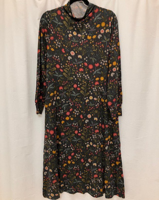 Gudrun Sjoden Midi Dress M Floral Botanical Black Pink Yellow Artsy A-Line Boho