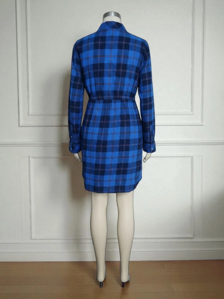 Style & Co, 100% Cotton Plaid Flannel Button Down Shirt Dress, Blue, Size XL - Image 4 of 4