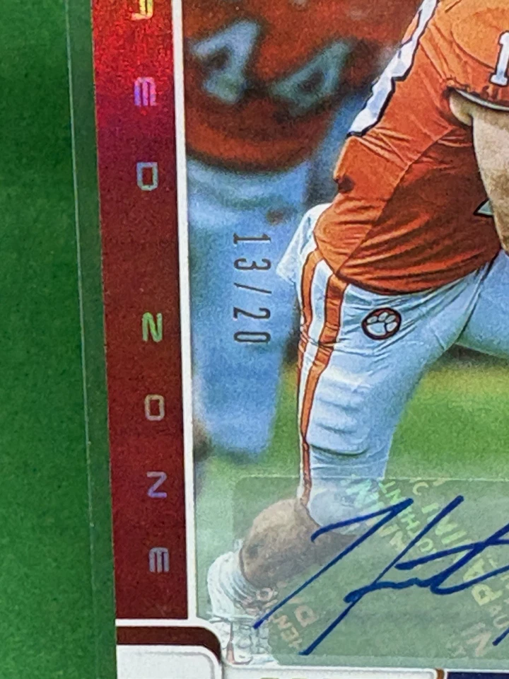 Hunter Renfrow 2019 Panini Score Red Zone auto 13/20 Jersey # 1/1 Clemson Raider - Image 3 of 3