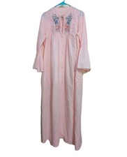 Unbranded Vintage Bell Sleeve Nightie Gown Pink Floral Embroidered 57" Long Med.