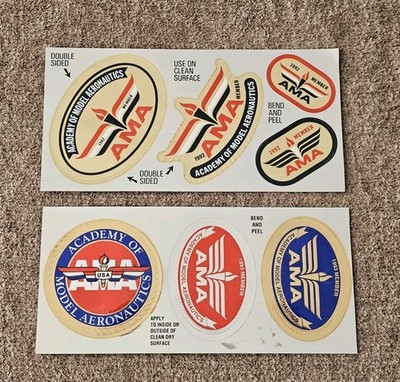 VINTAGE AMA ACADEMY OF MODEL AERONAUTICS 1992 & 1993 MEMBER STICKERS