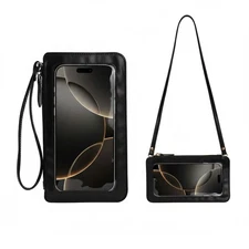 Touch-Friendly Crossbody Wallet Phone Bag – Zippered Organizer Purse Black