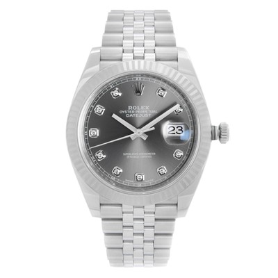 Rolex Datejust 41mm Steel Rhodium Diamond Dial Automatic Mens Watch 126334