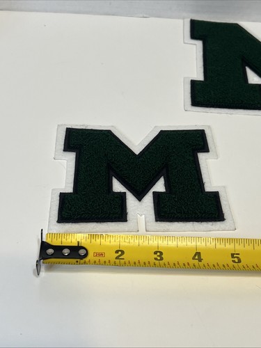 (2) Vintage "M" Patch Letter for Letterman Jacket Green & Black 7x7 & 5x5 Inch - Picture 4 of 8