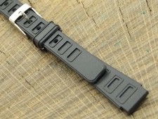 NOS Unused Vintage Watch Band 12mm Black Rubber w Silver Tone Buckle