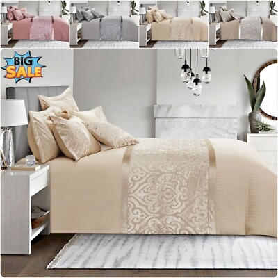Luxus 100 % zerkleinerter Samt Damast Bettdecke Quiltbezug Bettwäsche Set Doppel King Size