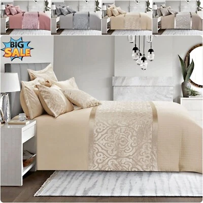 Luxury 100%Crushed Velvet Damask Duvet Quilt Cover Bedding Set Double King Size*